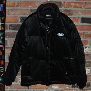 NERDY Corduroy Black Velvet Down Puffer Jacket. Korean. Oversized M